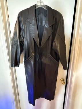 Vintage Preston & York Genuine Black Leather Trench Coat - Women